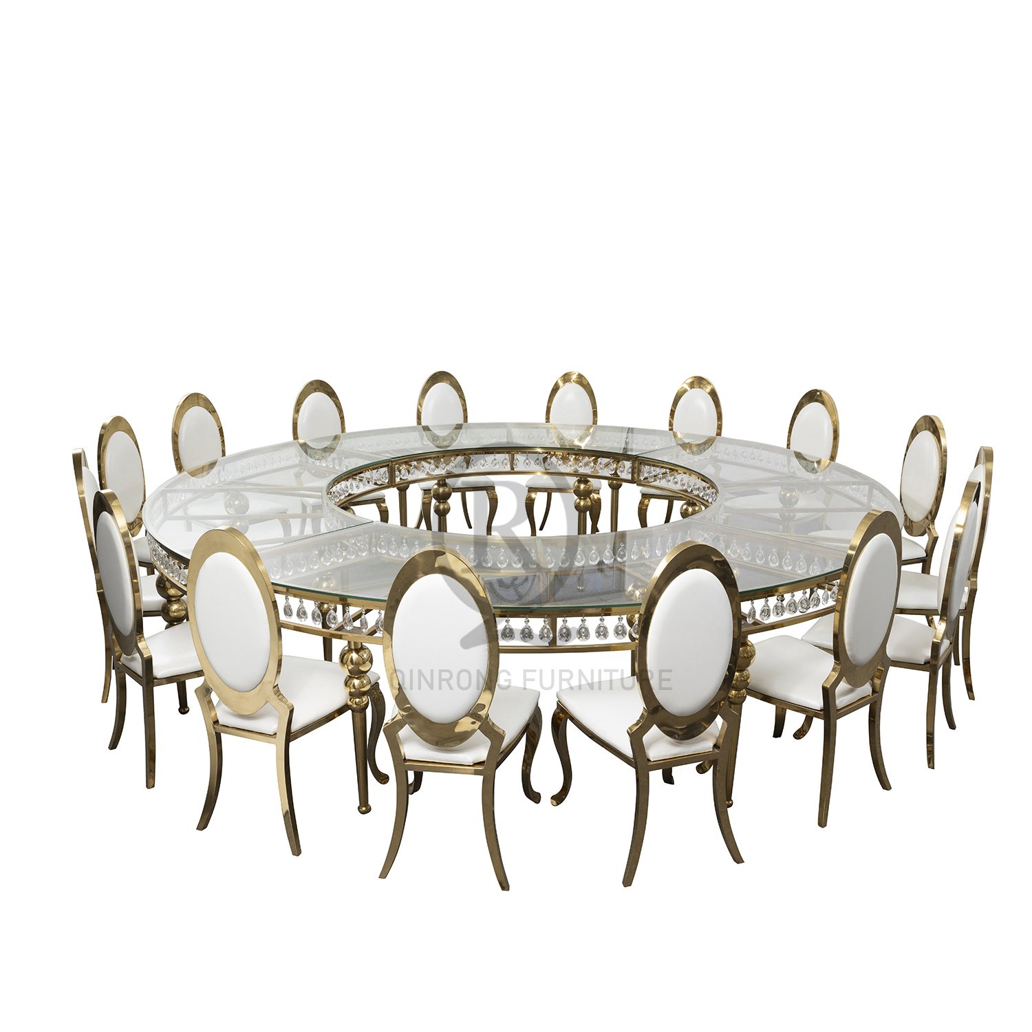 Wholesale glass top stainless steel dining table for banquet reception Custom