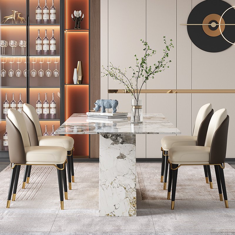 Wholesale Nordic luxury marble dining table and chairs combination small home dining table set simple gold dining table