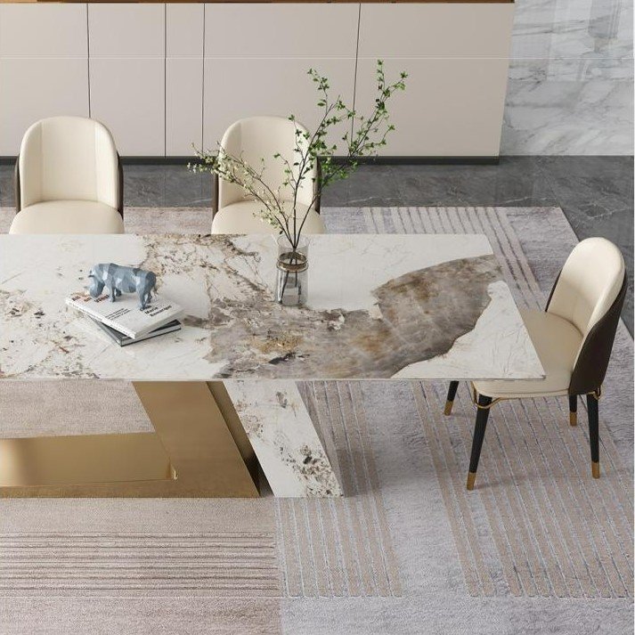 Wholesale Nordic luxury marble dining table and chairs combination small home dining table set simple gold dining table