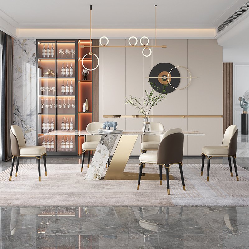 Wholesale Nordic luxury marble dining table and chairs combination small home dining table set simple gold dining table