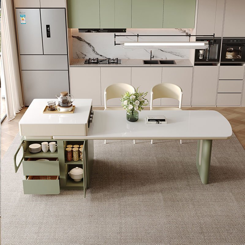 New trend popular rock slab kitchen island retractable table dining table and chair set with storage cabinet