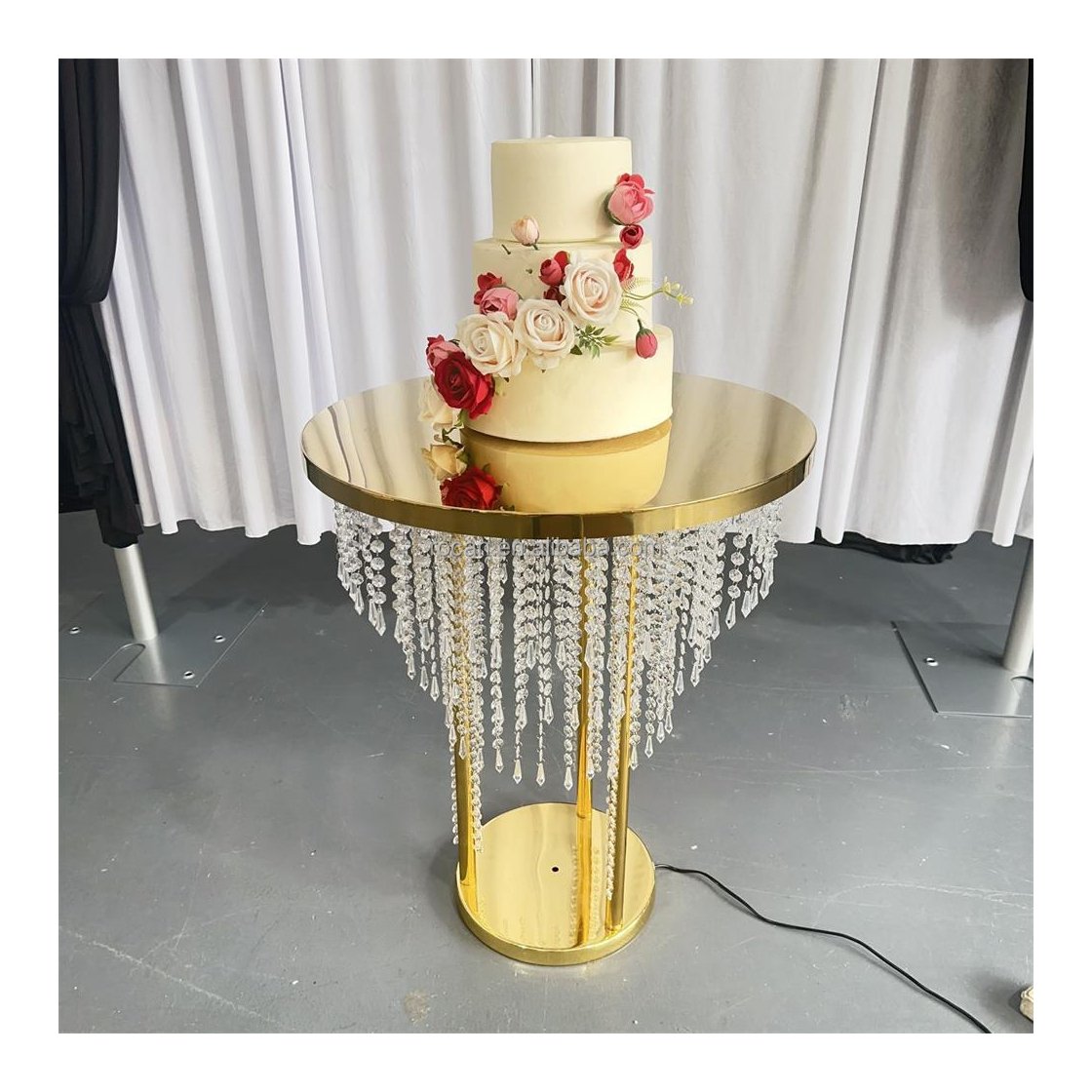 Round Shinny Mirror Crystal Beads Hanging Bling Silver Gold Cake Table for Wedding Marriage Party Decoration Supplies