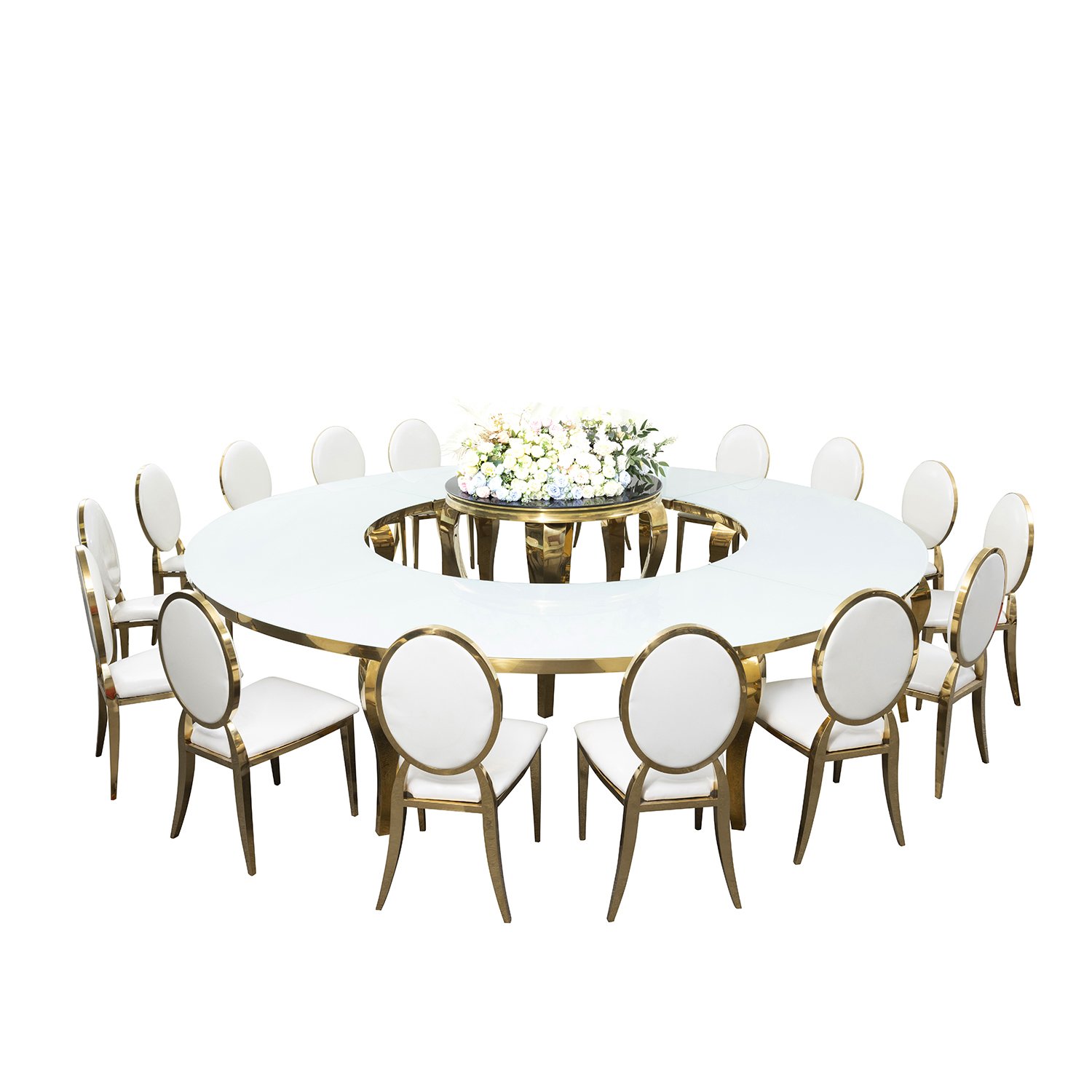 High Quality Gold Stainless Steel Table Glass Top Furniture Wedding Table For Sale