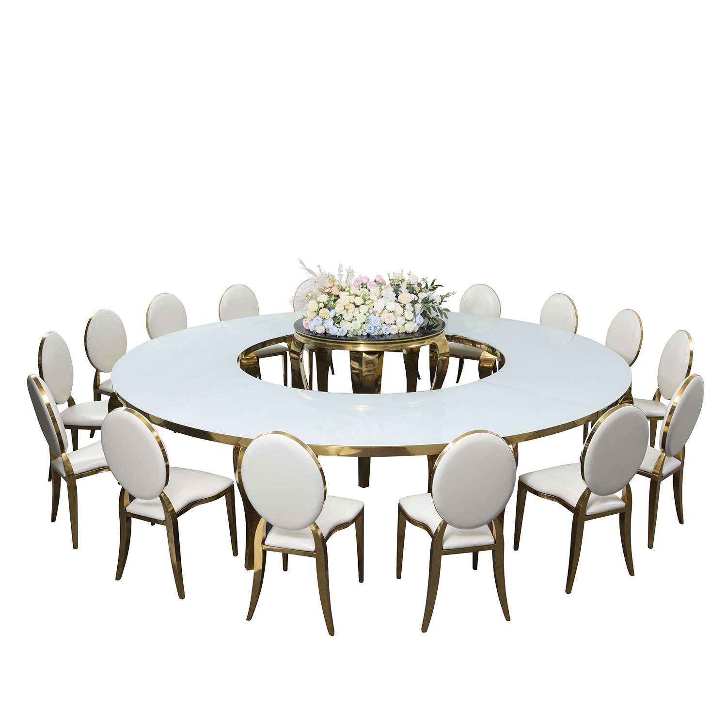 High Quality Gold Stainless Steel Table Glass Top Furniture Wedding Table For Sale