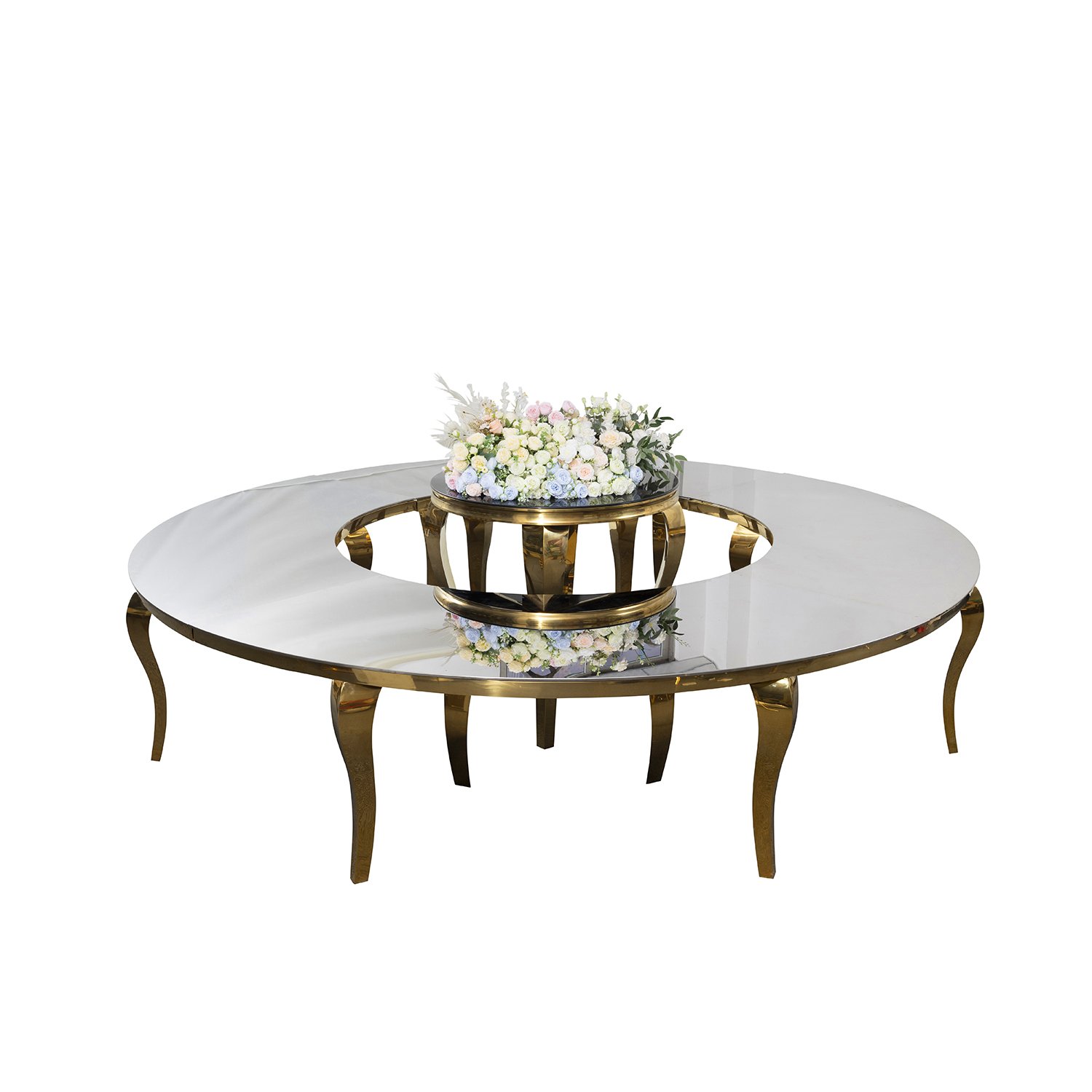 High Quality Gold Stainless Steel Table Glass Top Furniture Wedding Table For Sale