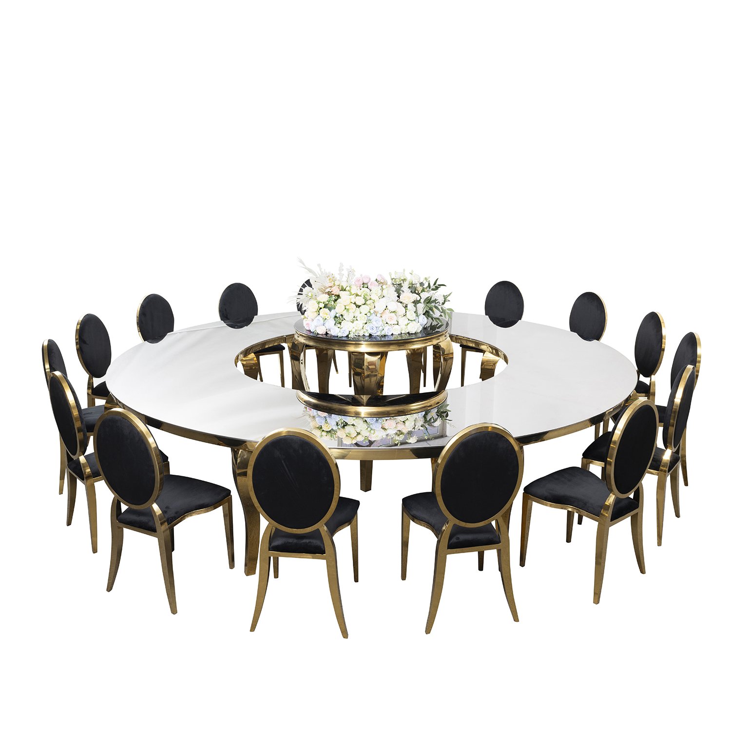 High Quality Gold Stainless Steel Table Glass Top Furniture Wedding Table For Sale