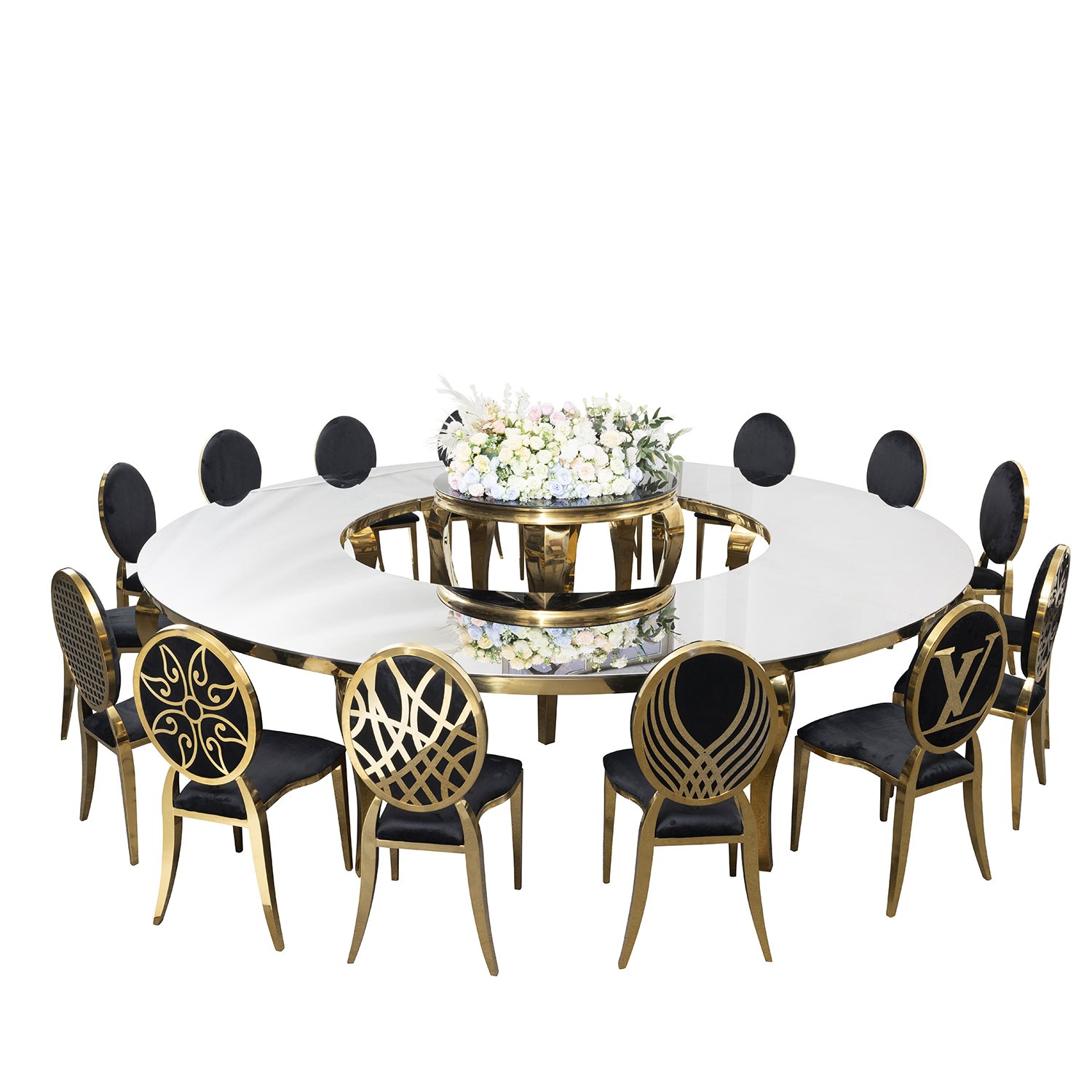 High Quality Gold Stainless Steel Table Glass Top Furniture Wedding Table For Sale