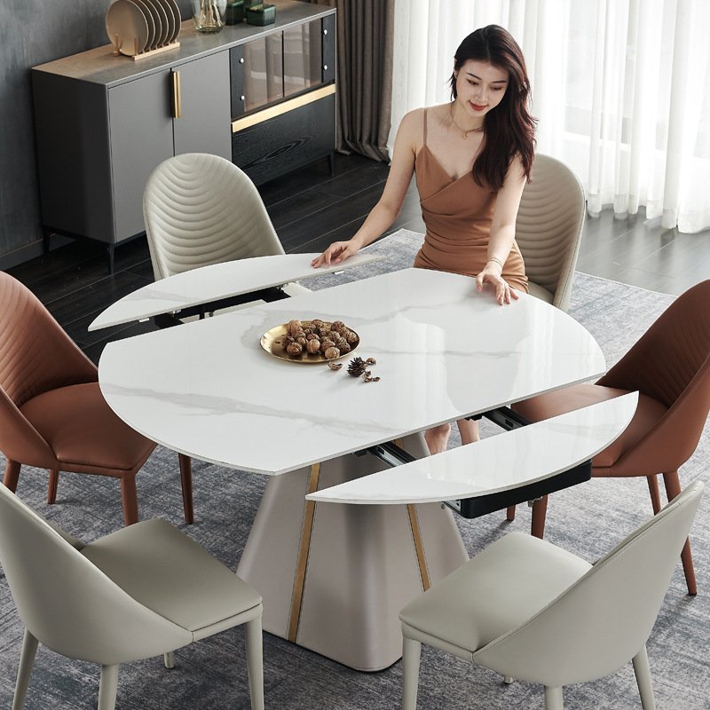 Modern luxury metal round dining table italian ceramic marble dining table with chairs quality designer villa dining table set