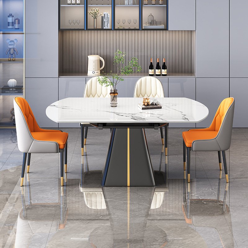 Modern luxury metal round dining table italian ceramic marble dining table with chairs quality designer villa dining table set