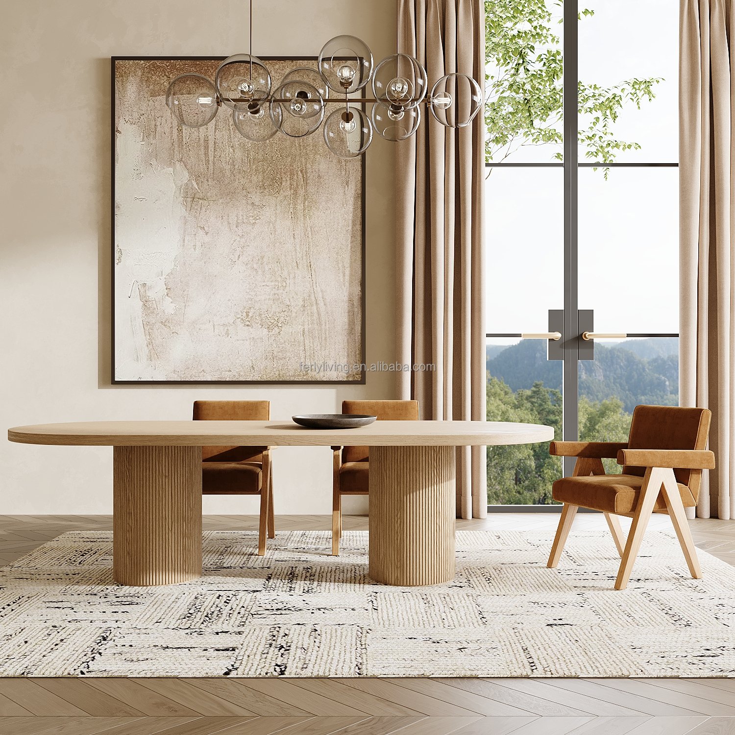 FERLY Luxury Design Home Furniture Dining Room Sets 8 Chairs Table Furniture Table Sets Column Rectangular Dining Table