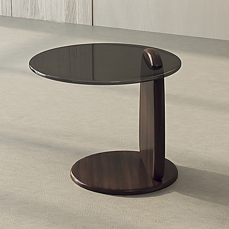 PurelyFeel Minimalist Italian grey glass size round coffee table log small wabi-Sabi design solid wood coffee table combination