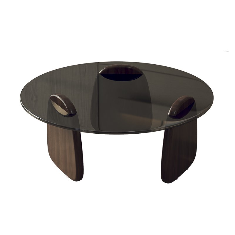 PurelyFeel Minimalist Italian grey glass size round coffee table log small wabi-Sabi design solid wood coffee table combination