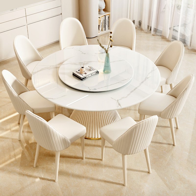 Modern Cream Wind Rock Plate round Dining Table Extendable Home or Hotel Furniture for Kitchen Living Room or Dining Room