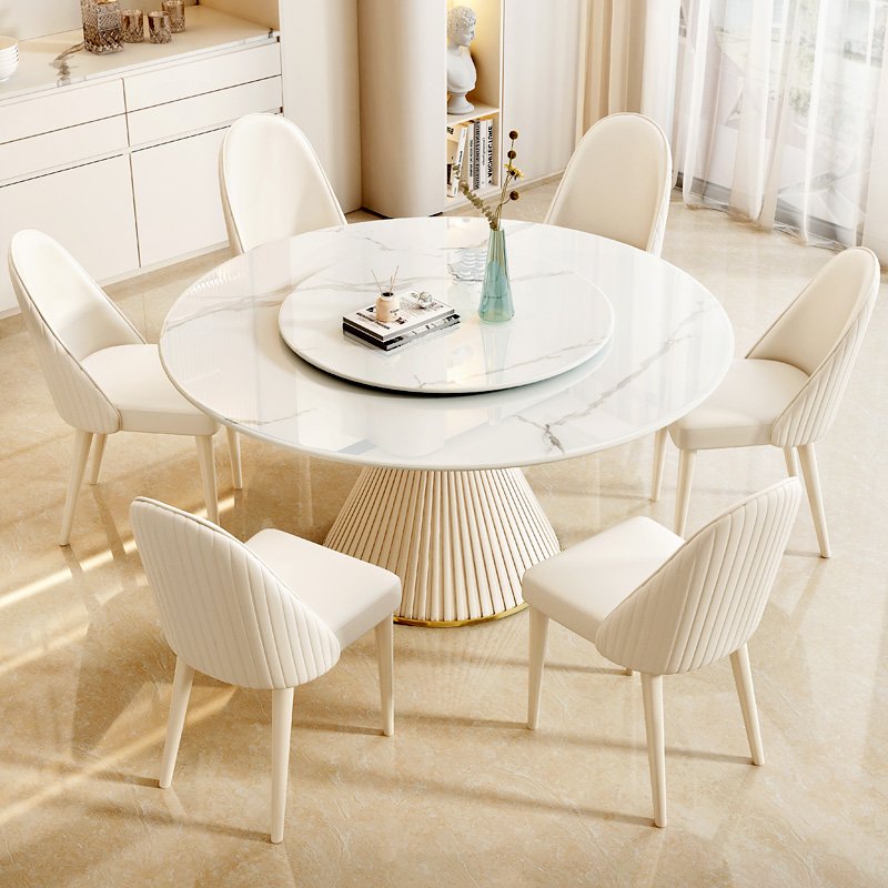 Modern Cream Wind Rock Plate round Dining Table Extendable Home or Hotel Furniture for Kitchen Living Room or Dining Room