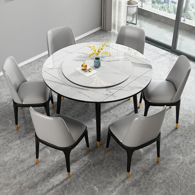 Custom Marble Dinning Table Set Luxury Dinning Table White Gold Combination 6 8 Seater Dining Marble Top