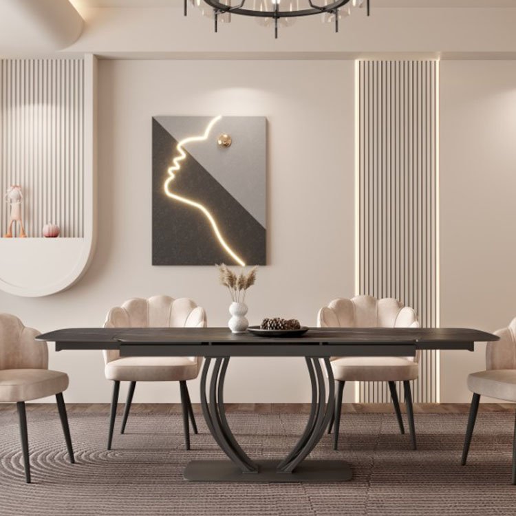white black ceramic gold pedestal oval rotation mechanism extendable dining room table