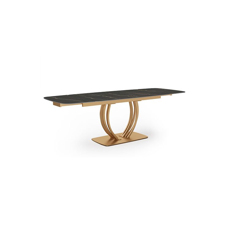 white black ceramic gold pedestal oval rotation mechanism extendable dining room table