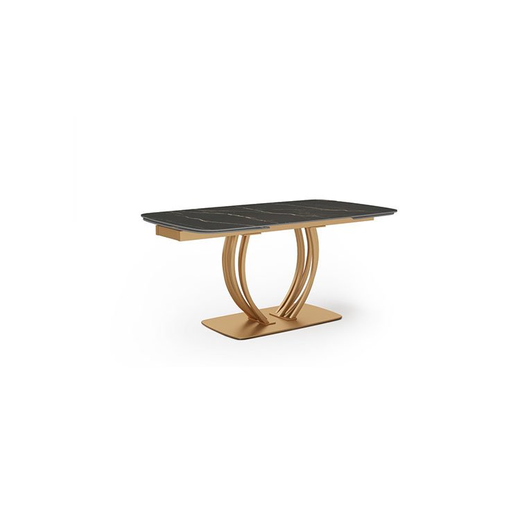 white black ceramic gold pedestal oval rotation mechanism extendable dining room table
