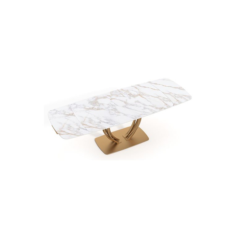 white black ceramic gold pedestal oval rotation mechanism extendable dining room table