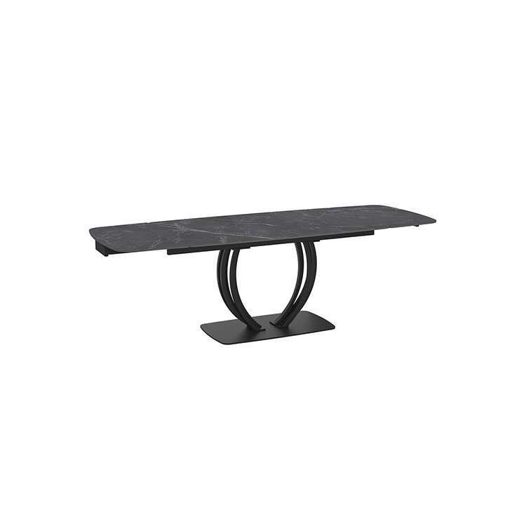 white black ceramic gold pedestal oval rotation mechanism extendable dining room table
