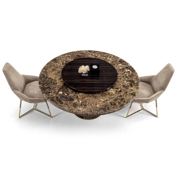 Kf Casa Luxury Hotel Restaurant Round Dining Furniture Dining Tables And Chairs Set Marble Top Dining Table With Lazy Susan