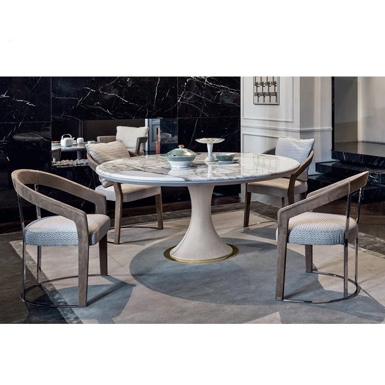 Kf Casa Luxury Hotel Restaurant Round Dining Furniture Dining Tables And Chairs Set Marble Top Dining Table With Lazy Susan