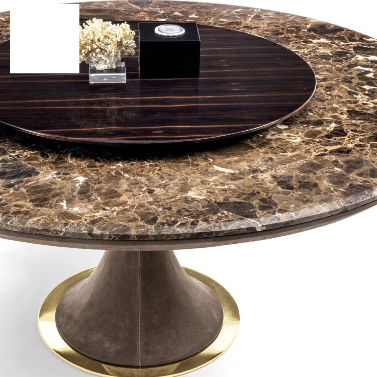 Kf Casa Luxury Hotel Restaurant Round Dining Furniture Dining Tables And Chairs Set Marble Top Dining Table With Lazy Susan