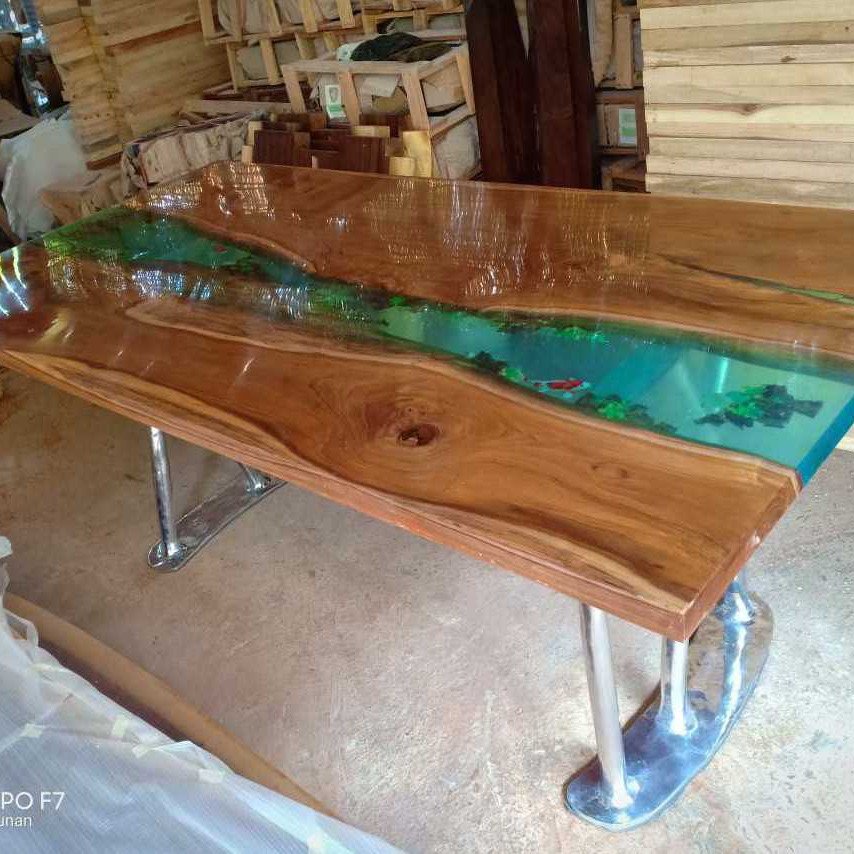 Resin Wood Dining Coffee Living Room Exclusive Modern Table With The Legs Made Of Metal Powder Coat Stainless Steel