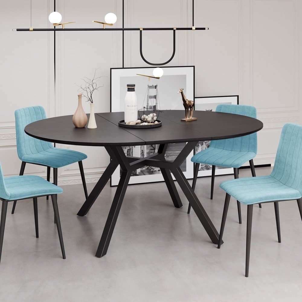 Hot Sale Modern Dinning Furniture Small Round MDF Wooden Surface Expandable Dining Table Oval Extendable Dining Table