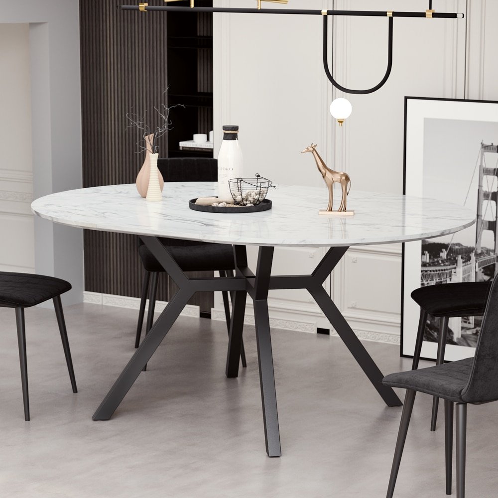 Hot Sale Modern Dinning Furniture Small Round MDF Wooden Surface Expandable Dining Table Oval Extendable Dining Table