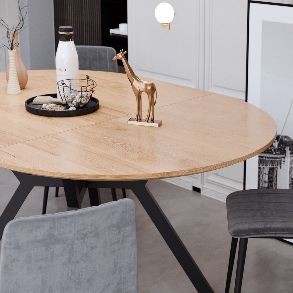 Hot Sale Modern Dinning Furniture Small Round MDF Wooden Surface Expandable Dining Table Oval Extendable Dining Table
