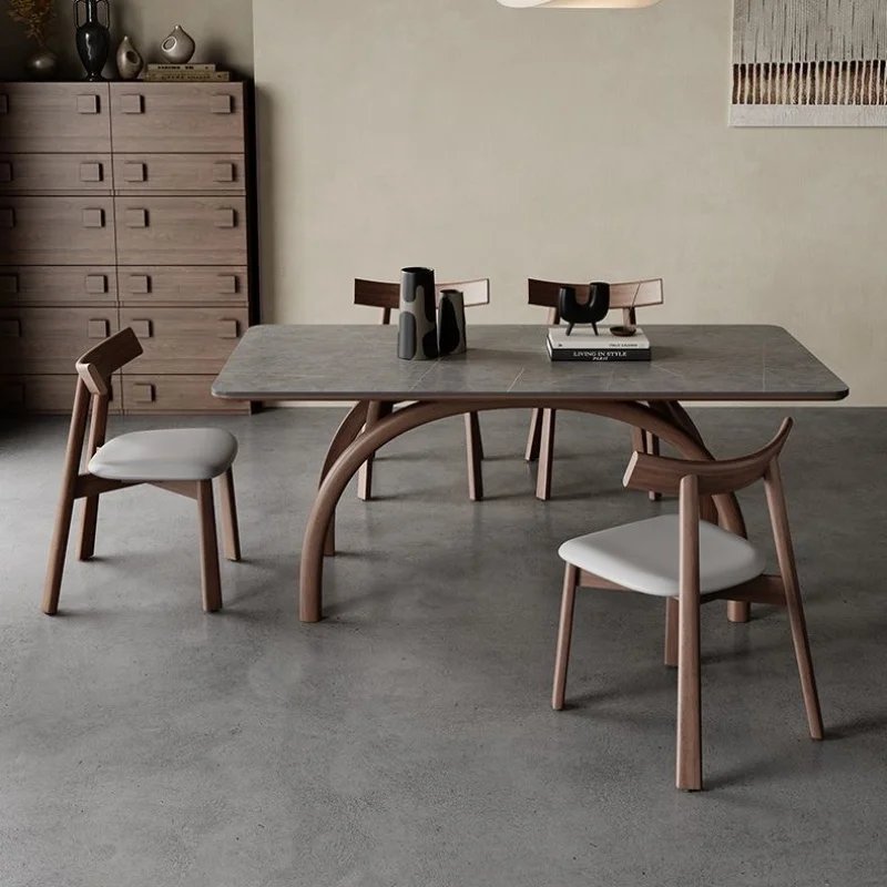 Italian Sintered Stone Dinning Table Set For 6 Light Luxury High-End Simple Ash Wood Nordic Rectangular Solid Wood Dining Table