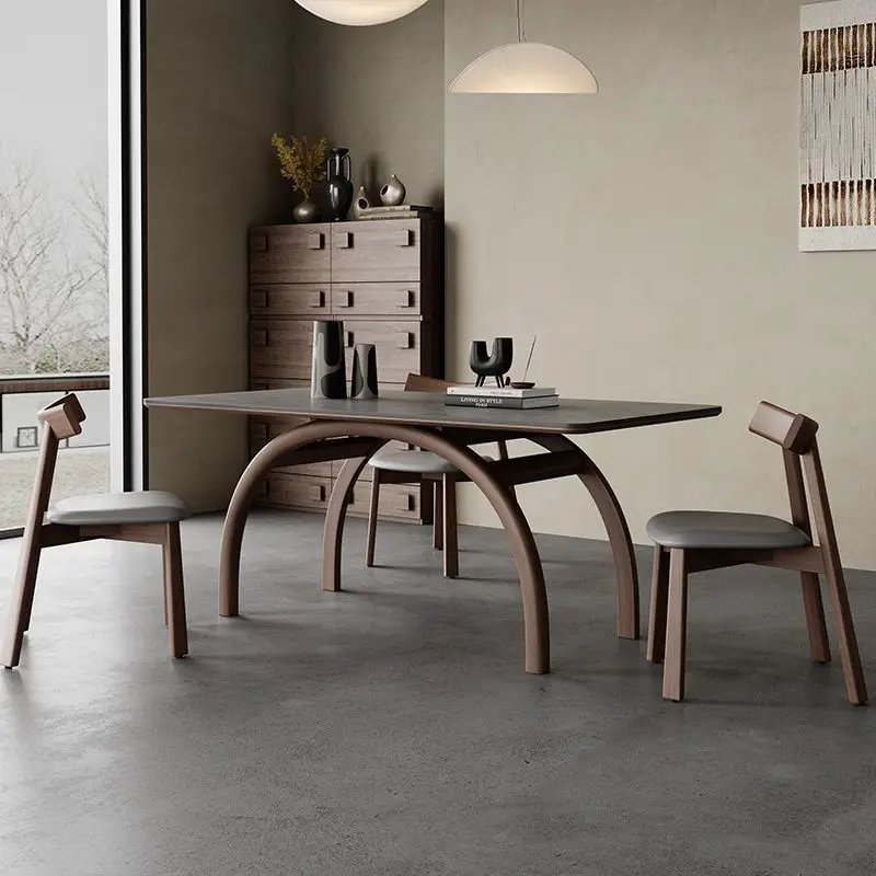 Italian Sintered Stone Dinning Table Set For 6 Light Luxury High-End Simple Ash Wood Nordic Rectangular Solid Wood Dining Table
