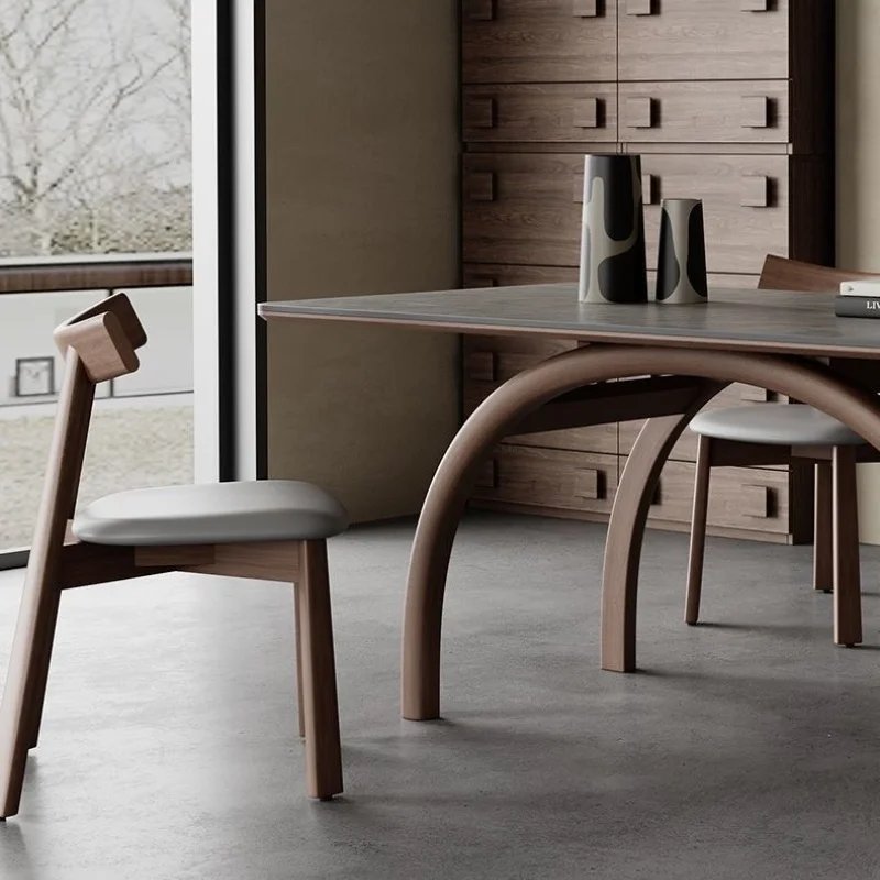 Italian Sintered Stone Dinning Table Set For 6 Light Luxury High-End Simple Ash Wood Nordic Rectangular Solid Wood Dining Table