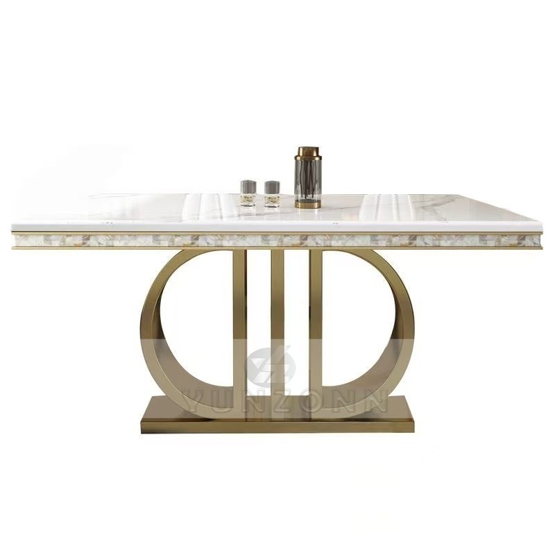 Modern style gold dining table metal base stainless steel home furniture marble dining table for living room