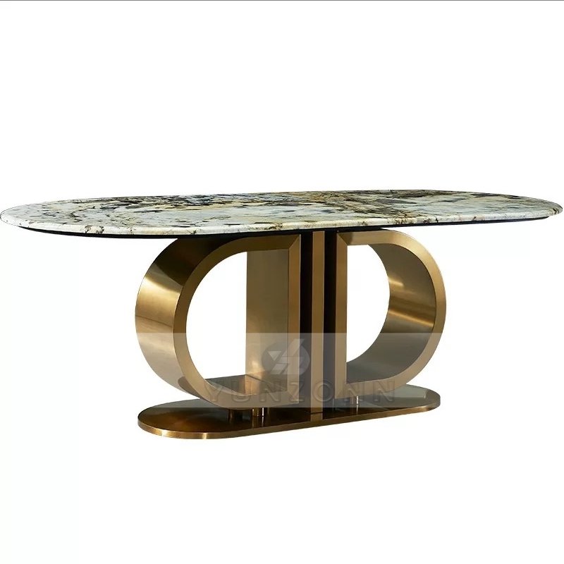 Modern style gold dining table metal base stainless steel home furniture marble dining table for living room