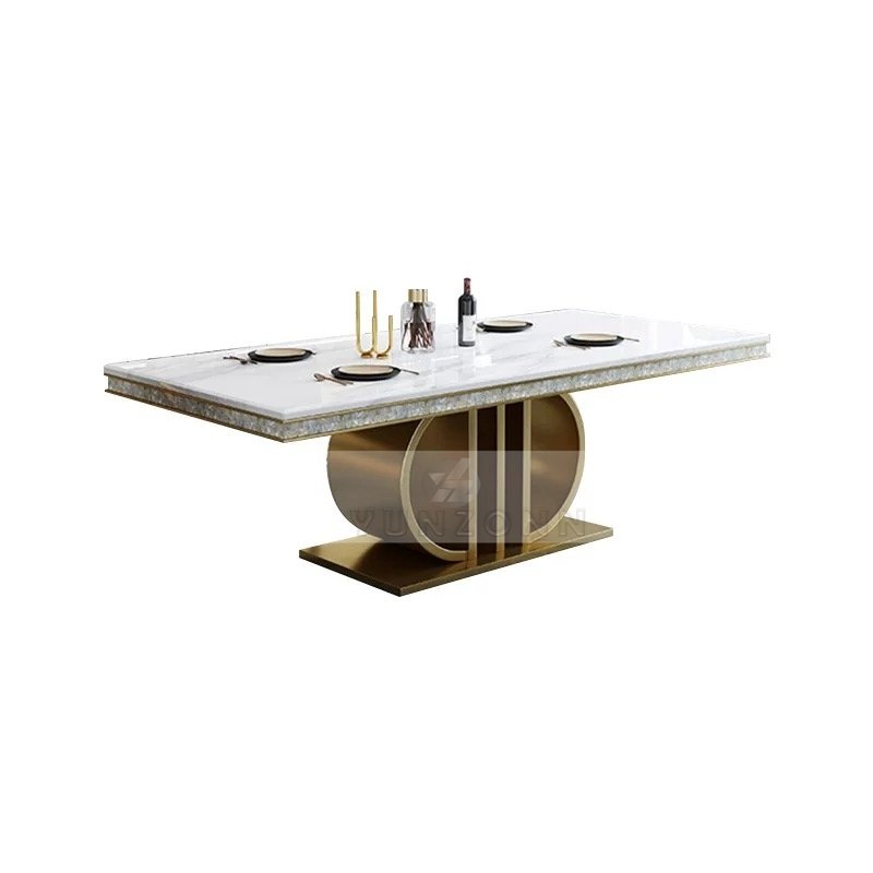 Modern style gold dining table metal base stainless steel home furniture marble dining table for living room