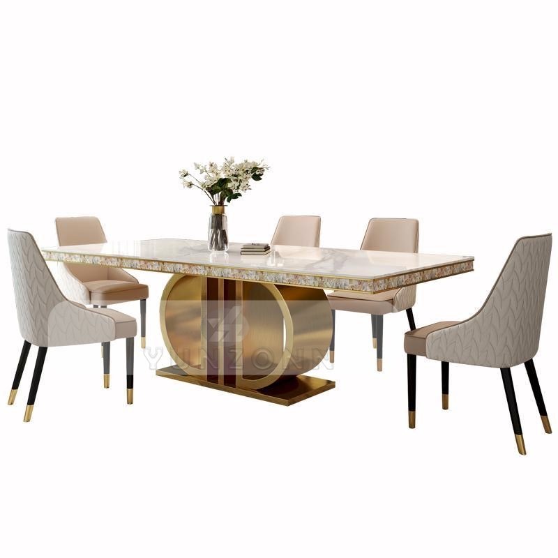 Modern style gold dining table metal base stainless steel home furniture marble dining table for living room