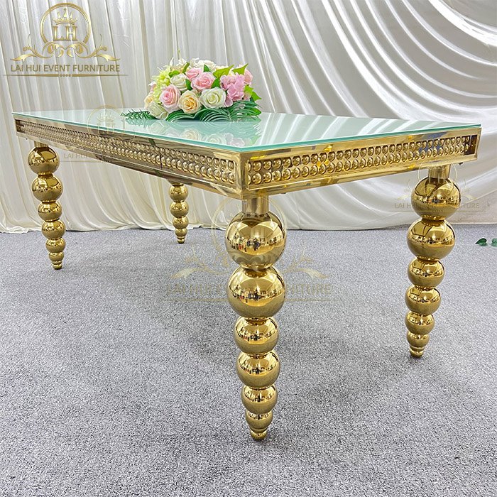Newest Design Wedding Decoration Stainless Steel White Glass Top Table for Wedding