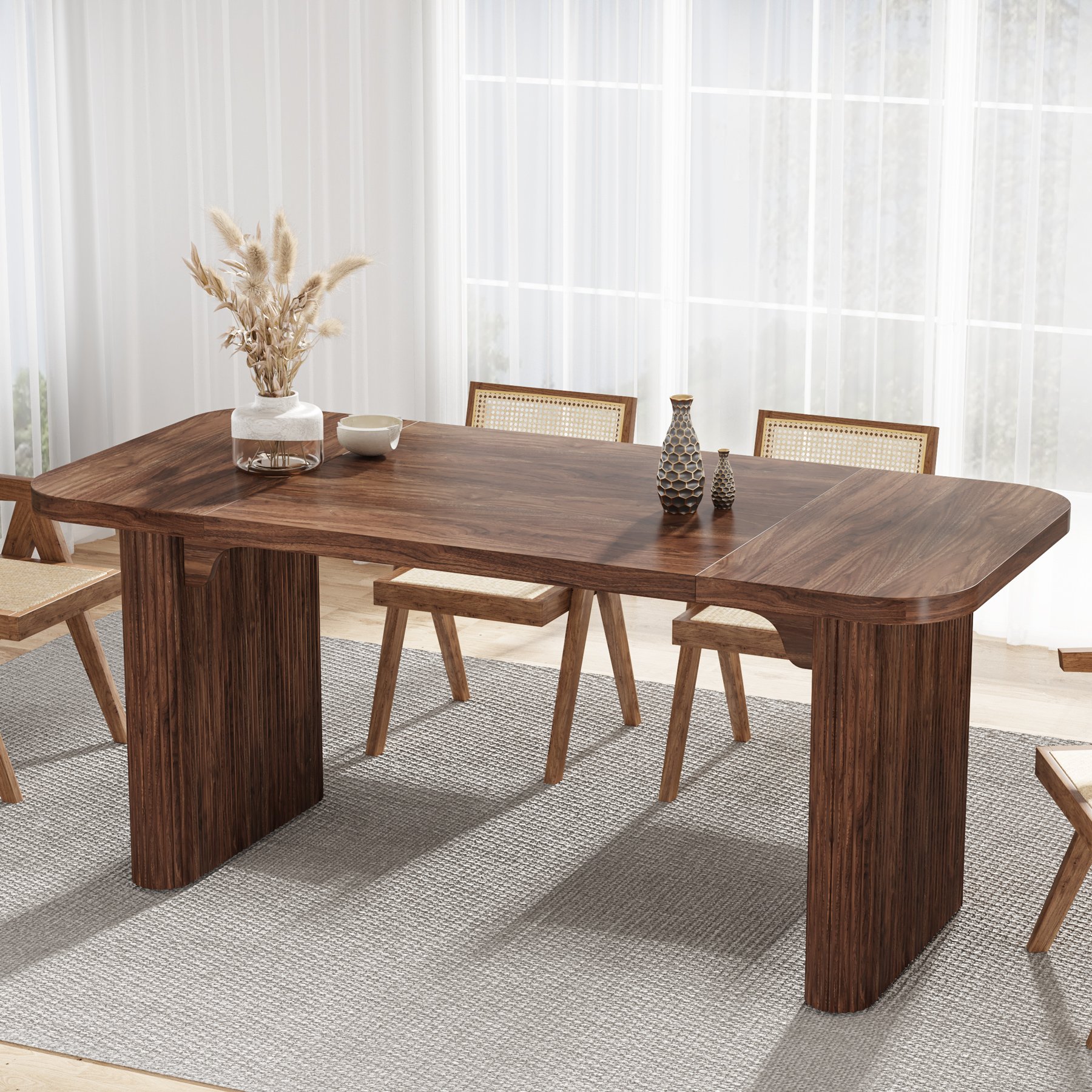 Tribesigns Kitchen Japanese Dining Table Rectangular Wood Kitchen Table Mid-century Modern Small Apartment Dining Table