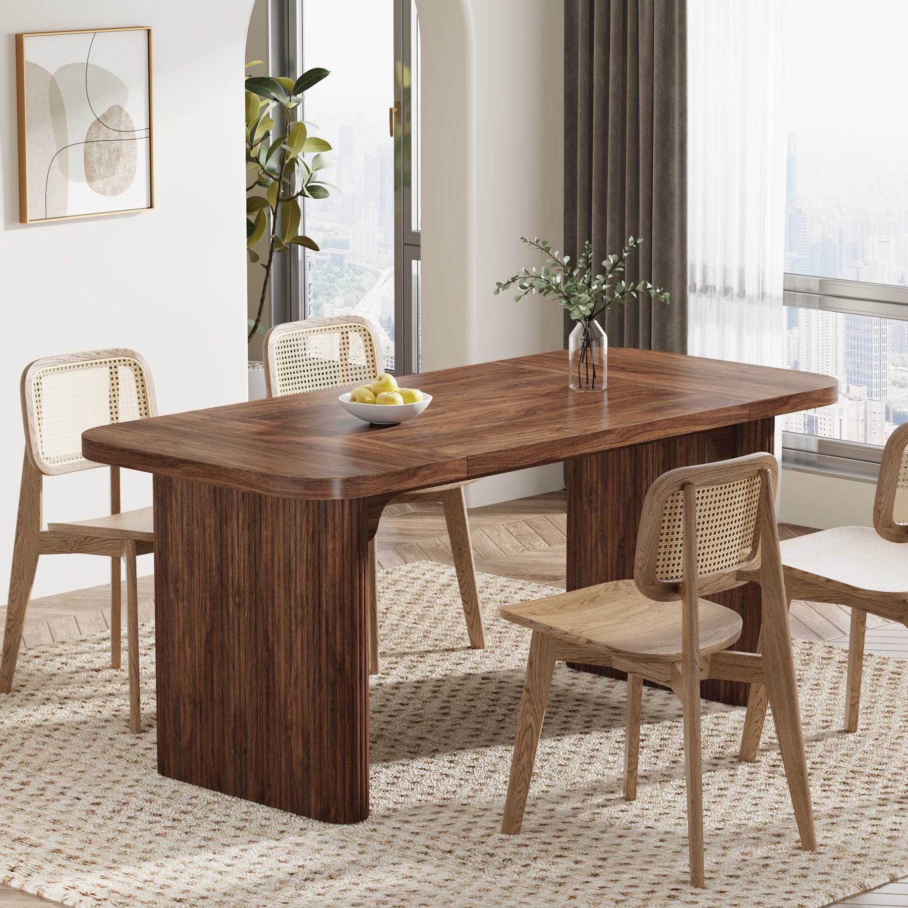 Tribesigns Kitchen Japanese Dining Table Rectangular Wood Kitchen Table Mid-century Modern Small Apartment Dining Table