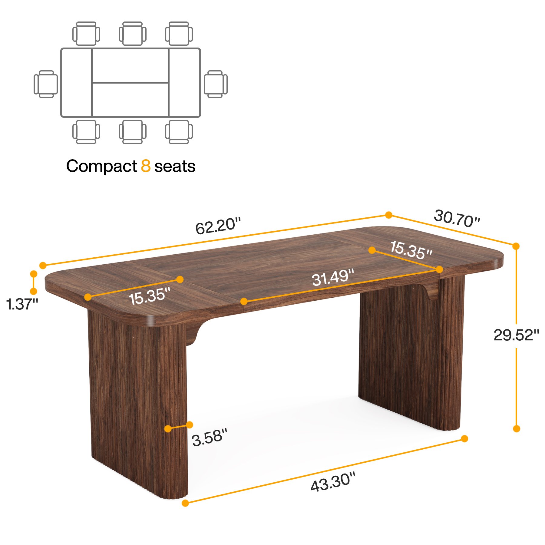 Tribesigns Kitchen Japanese Dining Table Rectangular Wood Kitchen Table Mid-century Modern Small Apartment Dining Table