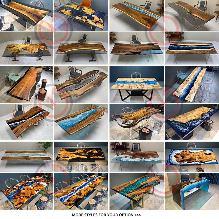 TT Foshan supplier high quality hotel restaurant furniture dining table wood clear epoxy resin table top