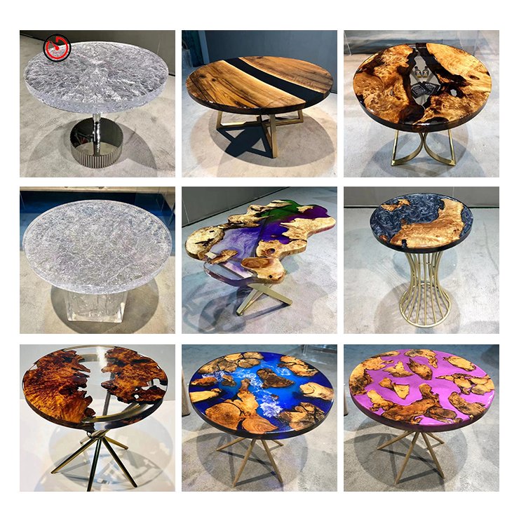 TT Foshan supplier high quality hotel restaurant furniture dining table wood clear epoxy resin table top