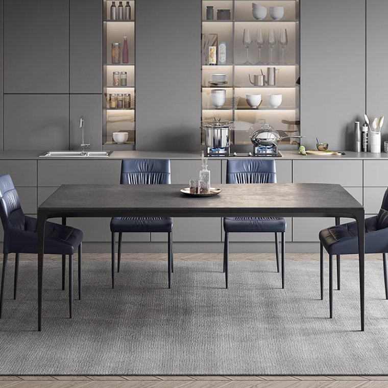 Designer style natural marble luxury stone long table ins light luxury marble dining table