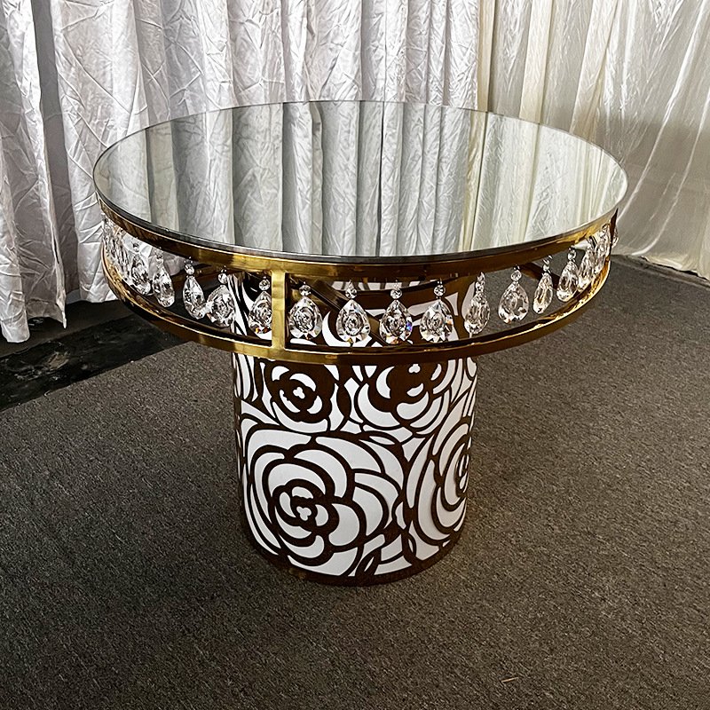 Clear Glass Steel Gold Luxury Gold Dining Center Pieces Crystal Round Tables For Weddings
