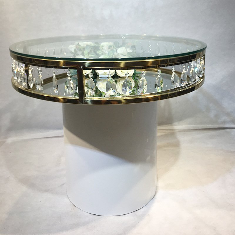 Clear Glass Steel Gold Luxury Gold Dining Center Pieces Crystal Round Tables For Weddings