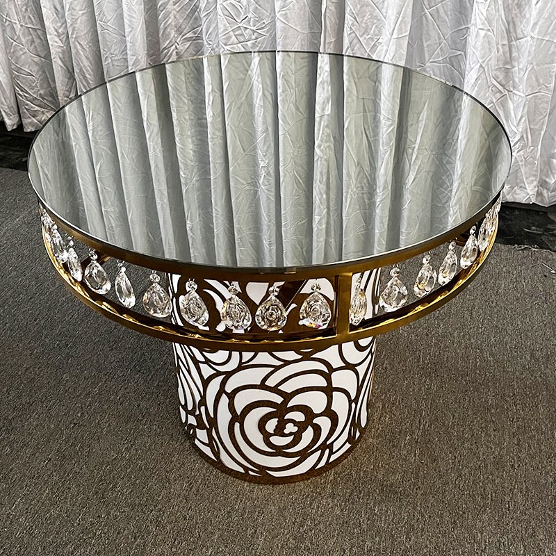 Clear Glass Steel Gold Luxury Gold Dining Center Pieces Crystal Round Tables For Weddings