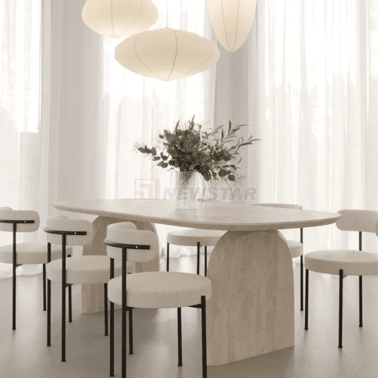 Newstar Nordic Designer Furniture Travertine Top Round Dining Table Natural Marble Dining Room Tables