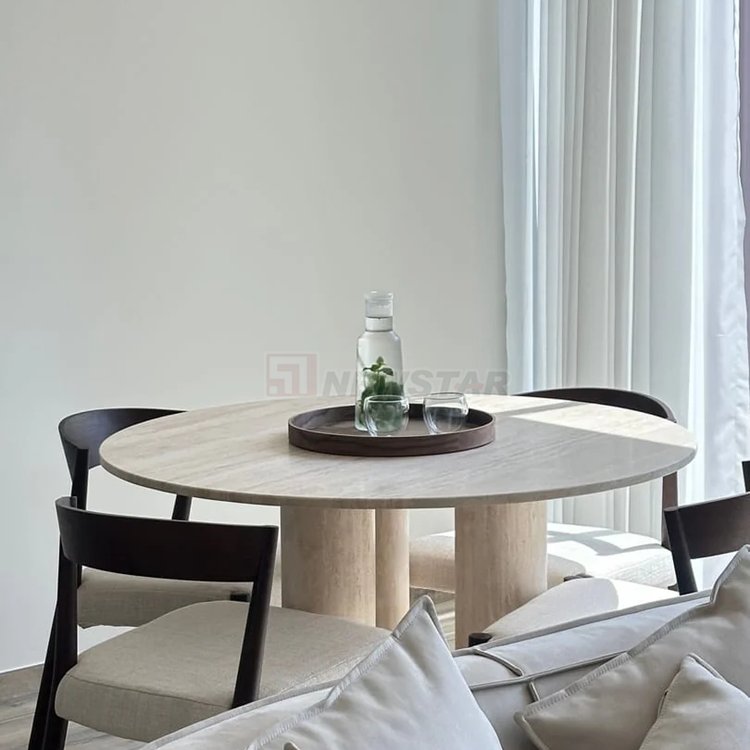 Newstar Nordic Designer Furniture Travertine Top Round Dining Table Natural Marble Dining Room Tables